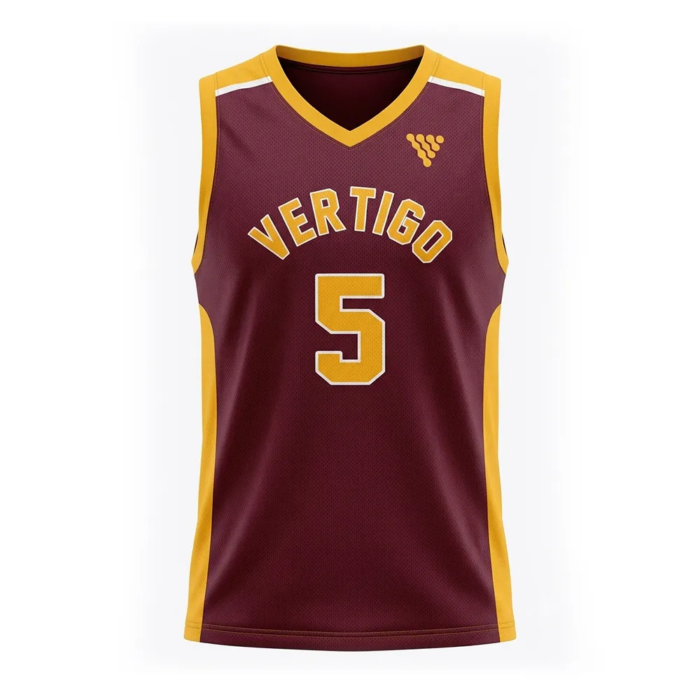 Custom Maroon Gold Basketball Uniform - Image 4